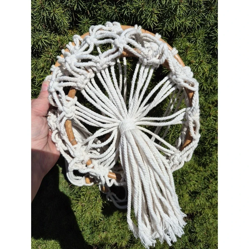2 Level Graduated Tiered Flat Bottom Macrame Plant Hanger Boho Shabby Chic Retro